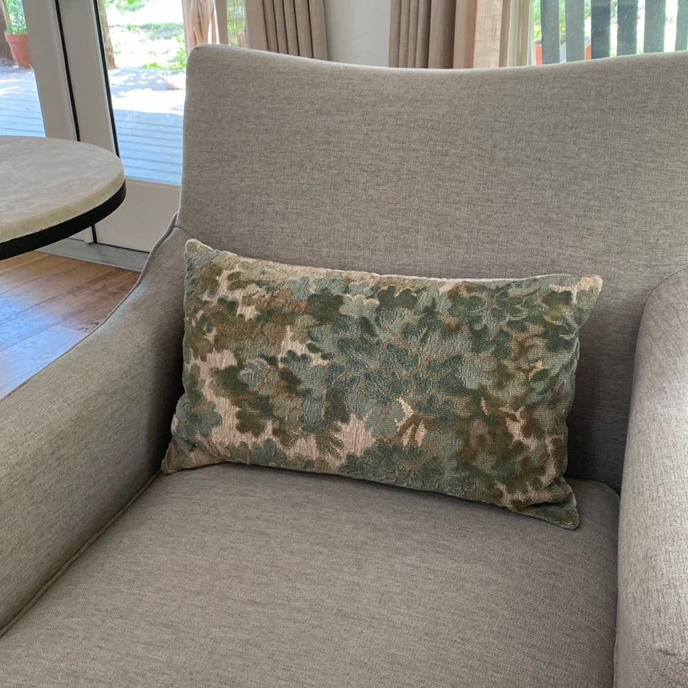 Cow tan and tout cut velvet “WALDEN” in sage green 12x20” pillow cover